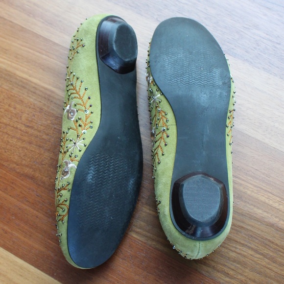 Chadwicks Shoes Chartreuse Embroidered Beaded Flats Poshmark
